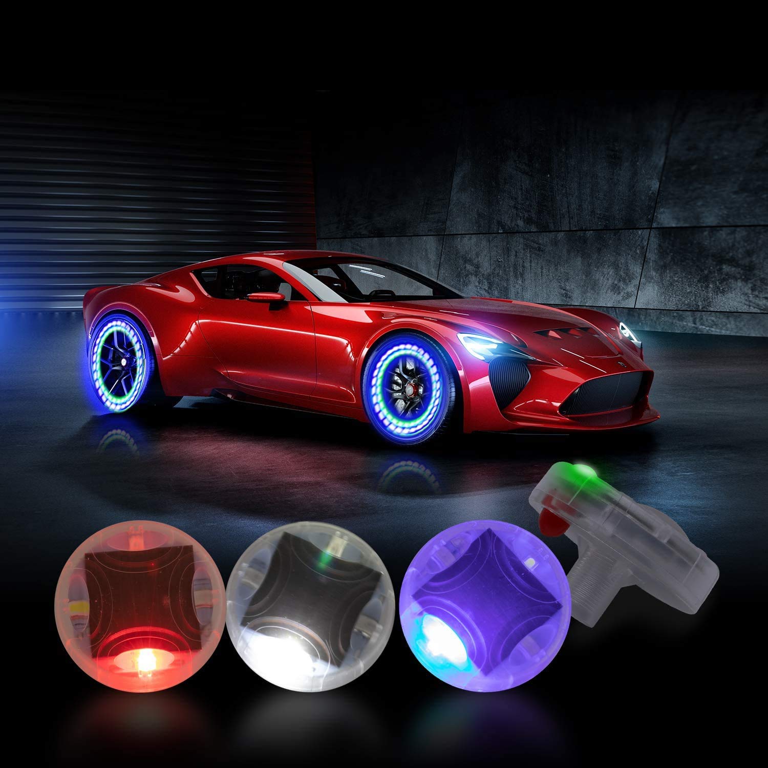 Cocsmart Car Tire Wheel Lights, 4Pcs Air Valve Hub Lamp Cap Light With Motion Sensors Colorful Led Tire Light Gas Nozzle,For Car